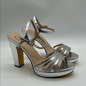 2569- I. Miller Silver Chunky Heel Dress Sandals Size 10 M NWT